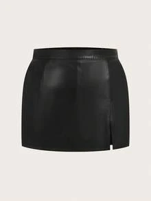 SHEIN EZwear 秋季大码女式时尚休闲黑色PU皮短裤 - 黑色 - 查看 4