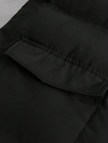Manfinity Roghcode Men's Black Solid Color Hooded Winter Puffer Jacket,Basic Casual Date Long Sleeve Utility Pocket Thermal Lined Puffy Coat - Black - View 4