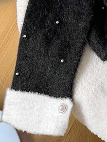 GlowEve 黑色 V 领串珠撞色袖口柔软亲肤耐用抗起球毛衣开衫，厚实但不笨重，女士必备冬季夹克 - 黑色 - 查看 5