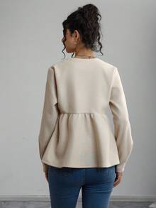 Momance Maternity Regular Jacket, Round Neck Long Sleeve, Front Tie Bow, A-Line Hem Woolen Coat