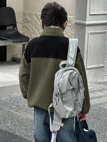 DAZY 男童休闲宽松字母刺绣夹克，秋季款 - 軍綠色 - 查看 4