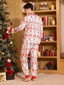 CoupledUp Bộ đồ ngủ cổ tròn sọc màu theo chủ đề Giáng sinh đôi dành cho nam Bộ đồ ngủ Giáng sinh phù hợp Bộ đồ ngủ Giáng sinh cho cặp đôi Bộ đồ ngủ Giáng sinh cho cặp đôi, Quần áo mùa thu đông - Đỏ - Xem 2
