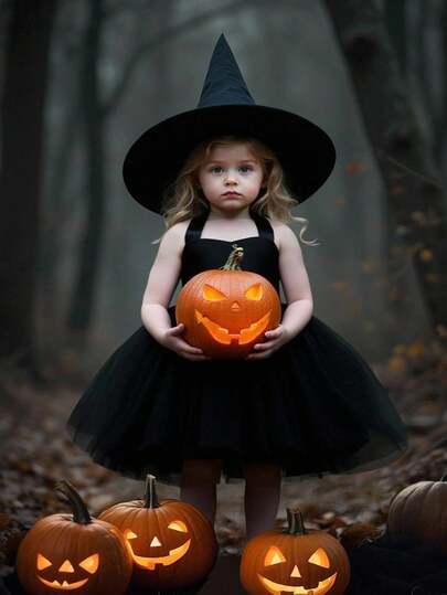 Fashionable, Elegant, Casual And Versatile Black Satin Mesh Sleeveless Three-Dimensional Bow Baby Girl Halloween Dress, Cute And Elegant Dress, Lady Woven Fabric, Gentle On Baby's Skin, Cutting-Edge Fashion Design, Can Be Worn Indoors And Outdoors, Black Halloween