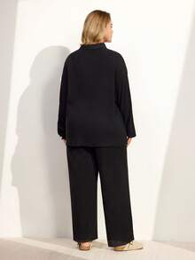 Momelise Plus Size Casual Loose Comfortable Half-Zip Collar Long Sleeve Top And Straight Leg Pants 2 Pieces Set For Women