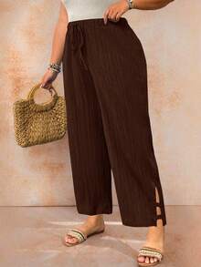 Breezaya Pantalones de mujer de talla grande de unicolor, textura casual y minimalista, de manga larga - Marrón - Ver 2