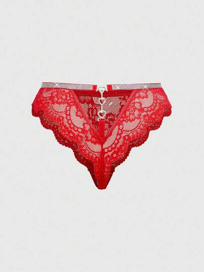 ROMWE Avant 加大码浪漫蕾丝透明心形金属性感内裤