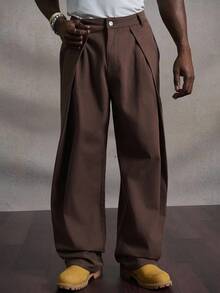 Manfinity Roghcode Manfinity Streetrush Lässige Distressed-Denimhose mit weitem Bein, entspannter amerikanischer Stil, plissierte, lockere Passform, schmeichelhaft, vielseitig für den Alltag, Business Casual, Vintage, verwaschene Baggy für Distressed-Jeans - Braun - Übersicht 4