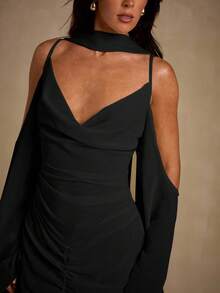 Glamine 女式露肩不对称下摆连衣裙 - 黑色 - 查看 8