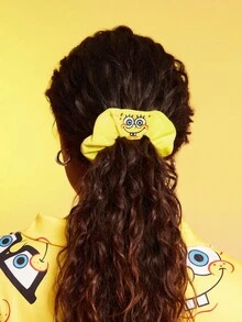 SpongeBob SquarePants | SHEIN 2Pcs Cute Embroidered Short Plush Hair Scrunchies Cartoon Large Intestine Hair Bands Elastic Hair Ties Hair Accessories For Everyday, Casual Suitable For Daily Styling High Ponytails In Yellow And Pink Patrick