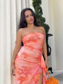 NegzBox Women's Floral Print Ruffle Hem Bustier Dress For Holiday - Orange - View 6