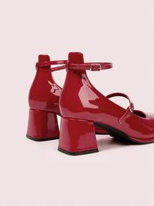 CUCCOO DOLLMOD Women's Fashion Square Toe Chunky Heel Ankle Strap High Heels For Christmas