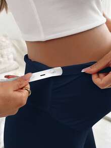 SHEIN 孕妇纯色可调节腰部打底裤褶皱短裤