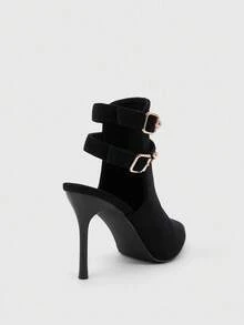 CUCCOO SZL Botines de tacón de aguja de punta fina con parte trasera abierta para mujer - Negro - Ver 4