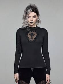 ROMWE Gothic Cross Hollow Embroidered Sleeveless Top For Women - Black - View 5