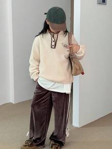 DAZY Tween Girl Letter Embroidered Fleece Long Sleeve Sweatshirt, Fall Clothes, Winter