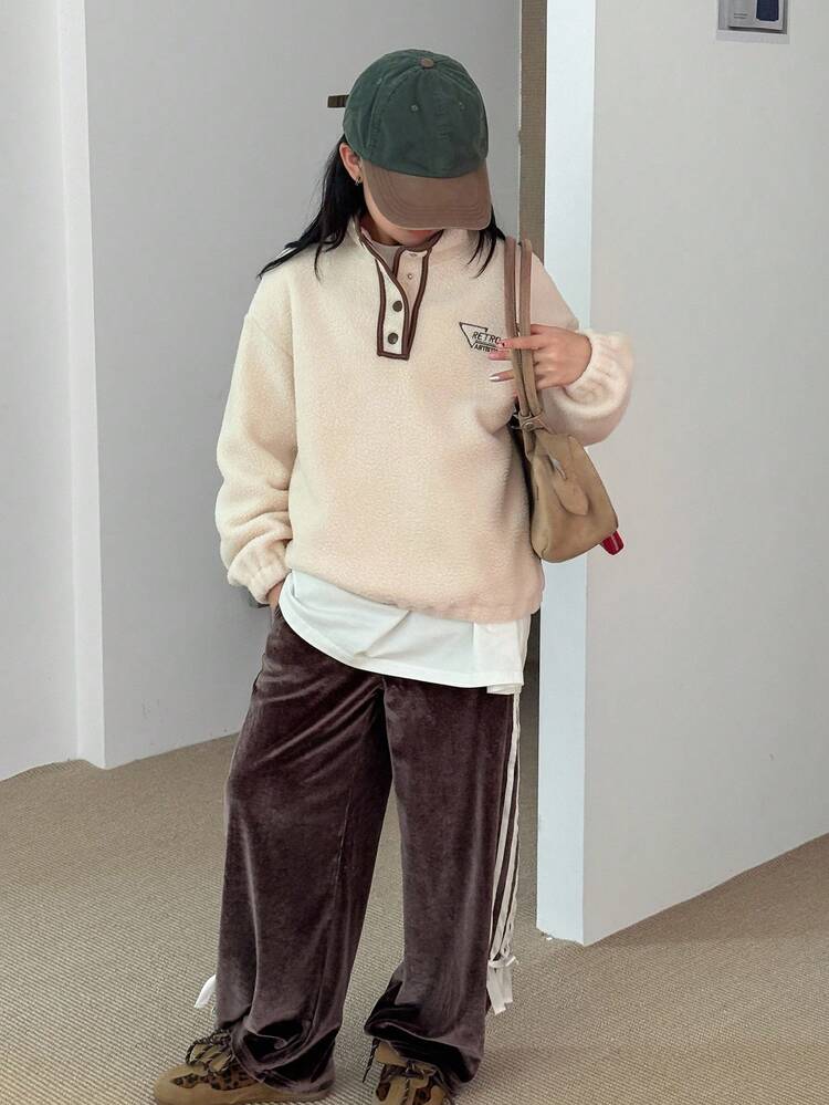 Tween Girl Letter Embroidered Fleece Long Sleeve Sweatshirt, Fall Clothes, Winter