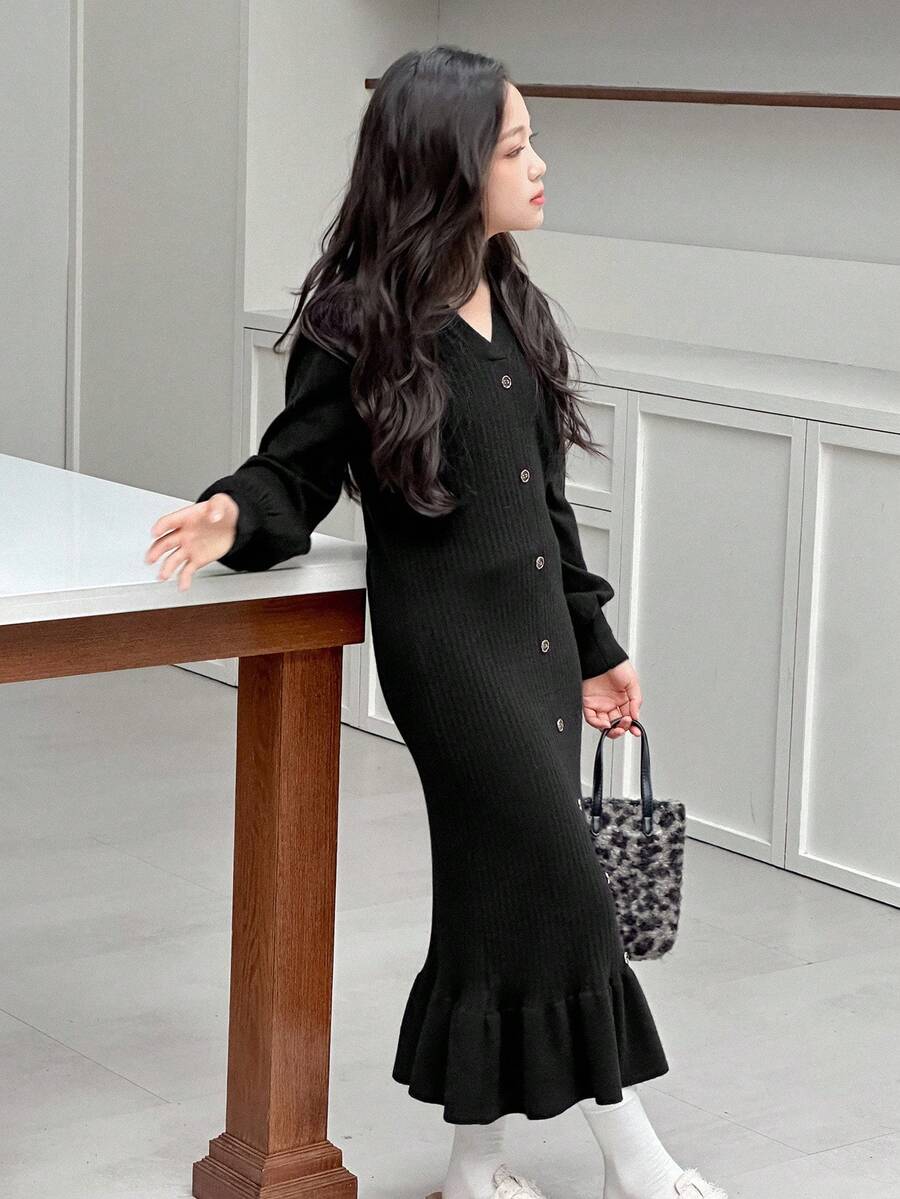 Dazy Kids Vestido suéter de malha para meninas pré-adolescentes