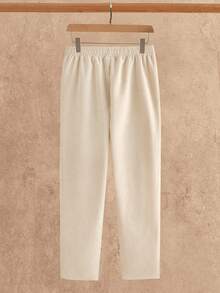 HIMLAND 2pcs/Set Men's Casual Corduroy Long Sleeve Slim Fit Shirt And Drawstring Waist Straight Leg Pants Set, Earthy Clothes Outfit, Linen Two Piece Set, Fall