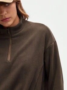 Eassivo Eassivo 女式纯色休闲长袖套头衫 - 棕色 - 查看 4