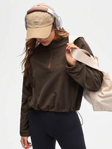 Eassivo Eassivo 女式纯色休闲长袖套头衫 - 棕色 - 查看 7