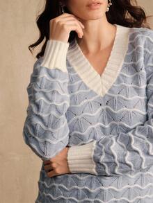 Anewsta 女士浅蓝色纹理毛衣，冬季时尚设计 - 淺藍色 - 查看 8