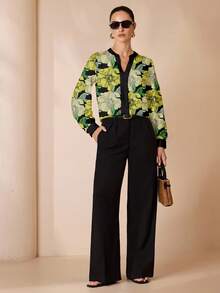 Shutterstock Glamance 女士V领插肩袖印花休闲百搭衬衫，秋季外出优雅时尚服饰系列 - 彩色 - 查看 3