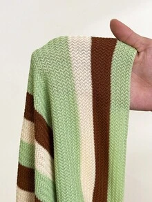 SHEIN PETITE Đầm dệt kim mới dành cho nữ, đầm móc với cổ yếm chéo và lưng hở, đầm kẻ sọc phong cách bohemian, đầm đi nghỉ mát, đầm thanh lịch dành cho nữ mùa thu/đông. - Nhiều màu - Xem 8