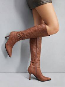 CUCCOO SZL Giày bốt cao gót mũi nhọn Cuccoo, cao đến đùi, gợi cảm dành cho nữ - màu nâu - Xem 5