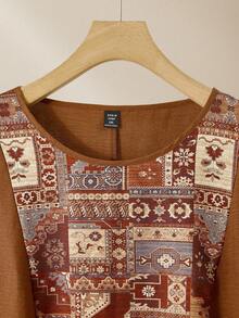 Lacomfia Conjunto de 2 piezas para mujer talla grande: Top estampado y pantalón de pierna ancha