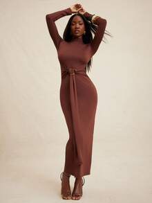 NYA SZN 连衣裙长袖修身金属细节特殊场合正式端庄婚礼宾客教堂约会外出夜场秋冬适合通勤女士服装