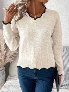 EMERY ROSE Women's Casual V-Neck Dropped Shoulder Long Sleeve Sweater, Autumn,Fall,Cozy Fall And Winter Clothes For Women