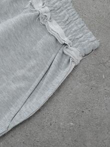 Manfinity Roghcode Conjunto de sudadera con capucha para hombre, sudadera y pantalón de chándal a juego, diseño deshilachado, conjunto gris jaspeado, sudadera corta, cintura elástica, atuendo casual para ir al trabajo o a la escuela, excelente regalo para amigos en otoño/invierno - Gris - Ver 8