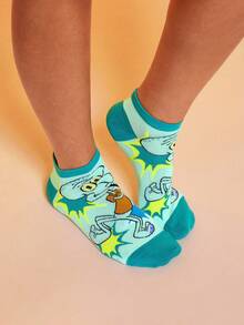 SpongeBob SquarePants | SHEIN 4 双可爱卡通女士柔软透气吸湿排汗短袜时尚休闲短袜加固脚趾和脚跟耐用所有季节百搭夏季冬季，Patrick，Squidward，Sandy - 彩色 - 查看 8