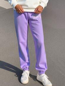 SHEIN Unity Letter Graphic Drop Shoulder Pullover & Joggers - Multicolor - View 3