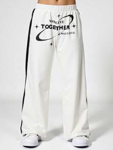 SHEIN Explorewe Teen Boy Fashionable Street Style Letter Print Colorblock Loose Long Pants - Black and White - View 1