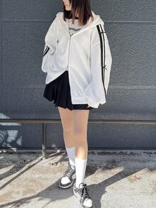 FRIFUL 女式白色宽松连帽衫，带蝴蝶结，春季夹克，拉链，秋冬 - 白色 - 查看 2