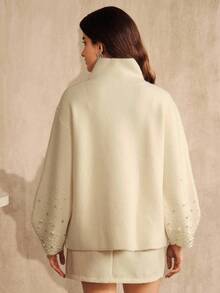 Anewsta 女士冬季开衫，饰以奢华珍珠和水钻，优雅外套，生日礼物 - 白色 - 查看 2