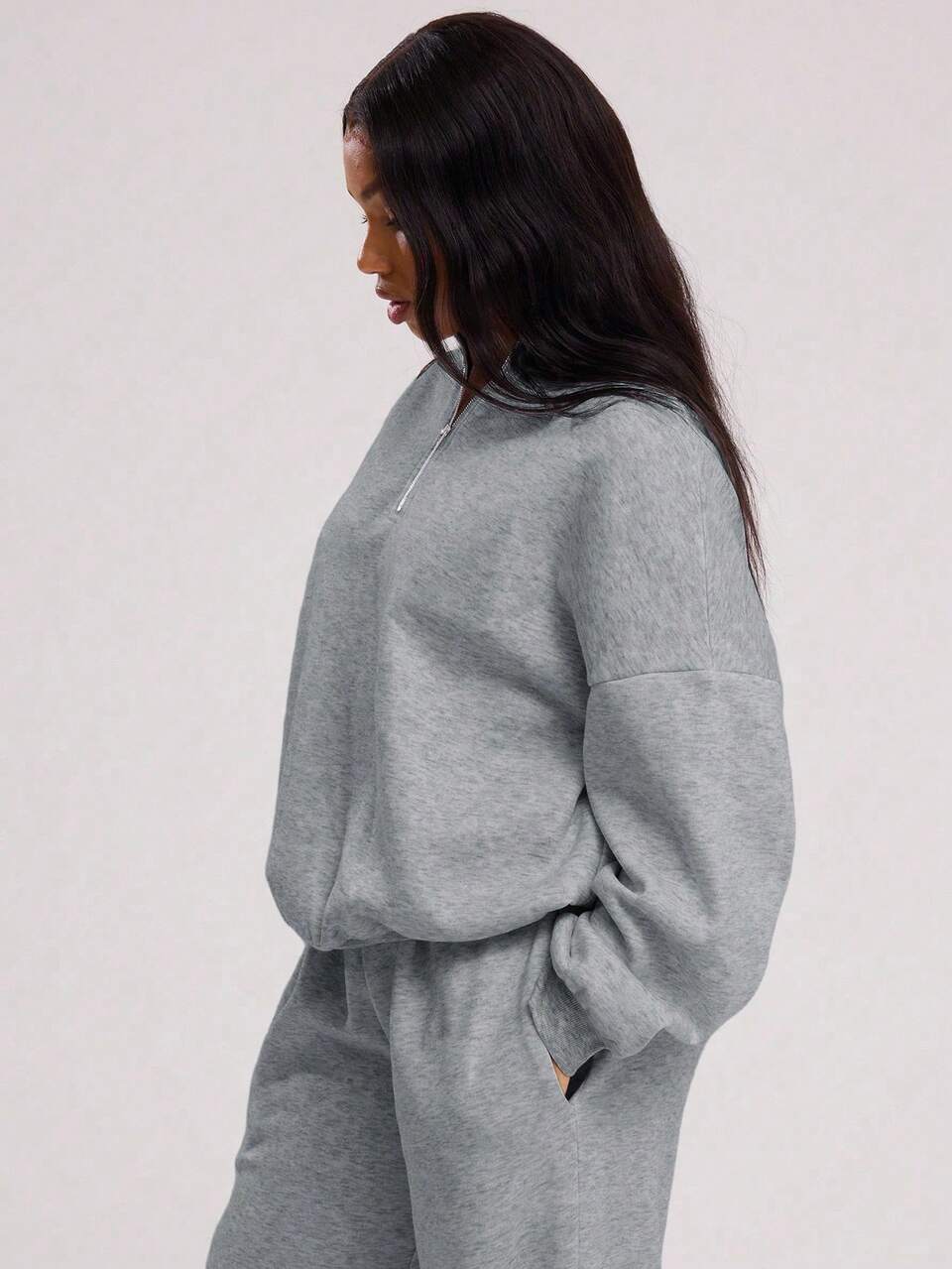 Szara bluza oversize z krótkim zamkiem