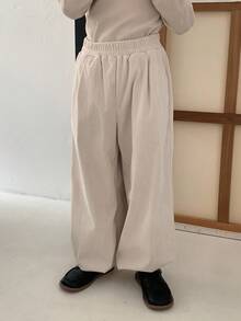 DAZY Casual Loose Wide Leg Elastic Waist Solid Color Tween Boys Pants