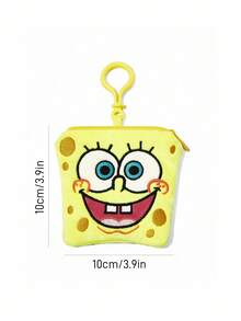 SpongeBob SquarePants | SHEIN 1 chiếc ví đựng tiền xu thêu họa tiết hoạt hình bằng vải nhung, có thể đựng tiền xu, thẻ, v.v. Túi treo - Màu vàng - Xem 3