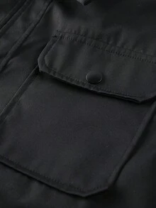 Manfinity Homme Áo khoác nam mùa đông đơn sắc tay dài, một hàng khuy, túi - màu đen - Xem 6