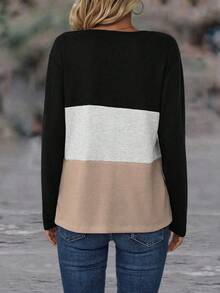 EMERY ROSE Women's Colorblock Long Sleeve T-Shirt Tees Women Tops For Spring - Khaki - View 2