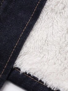 DAZY 女式秋冬羊羔绒拼布休闲宽松牛仔夹克和外套 - 深色水洗藍 - 查看 7