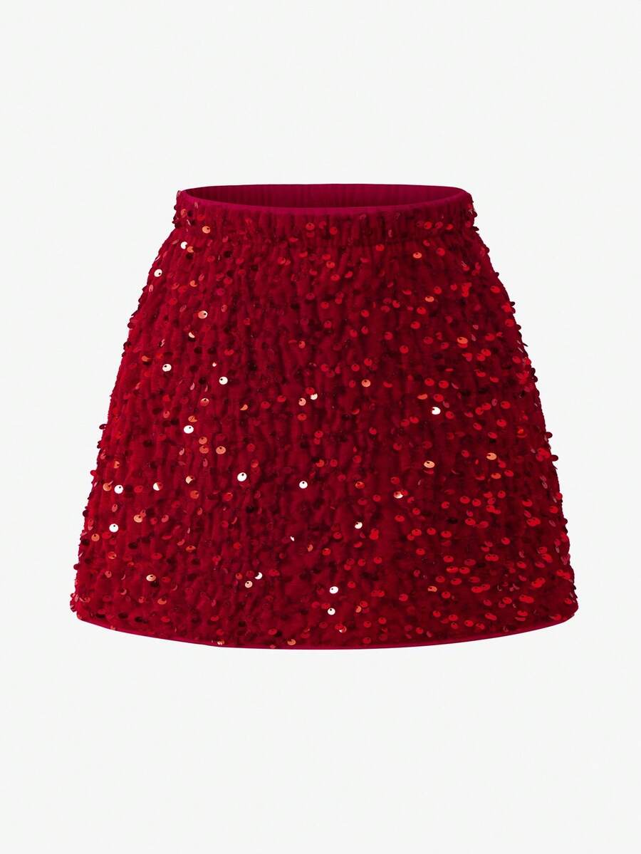 Sparklyn Young Girl Christmas Urban Elegant Red Plaid Fabric Heart Shaped Pocket Skirt. The Classic Red Plaid Fabric Is A Quintessential Christmas Element, Adding A Festive Vibe To The Girls'. The Heart-Shaped Pocket Design Is Cute And Unique, Highlighting The Girlish Charm. This Elegant Red Plaid Skirt Is Suitable For Girls To Wear During The Christmas Season, Showcasing An Urban And Graceful Style. Fall Winter - Red - View 1