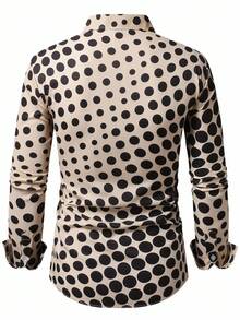 Manfinity AFTRDRK Men's Polka Dot Print Single-Breasted Casual Long Sleeve Shirt Mens Geometric Print Shirt Men Polka Dot Shirt Men Dot Shirt Geometric Print Men Shirt Polka Dot Shirt Men, Fall - Khaki - View 2
