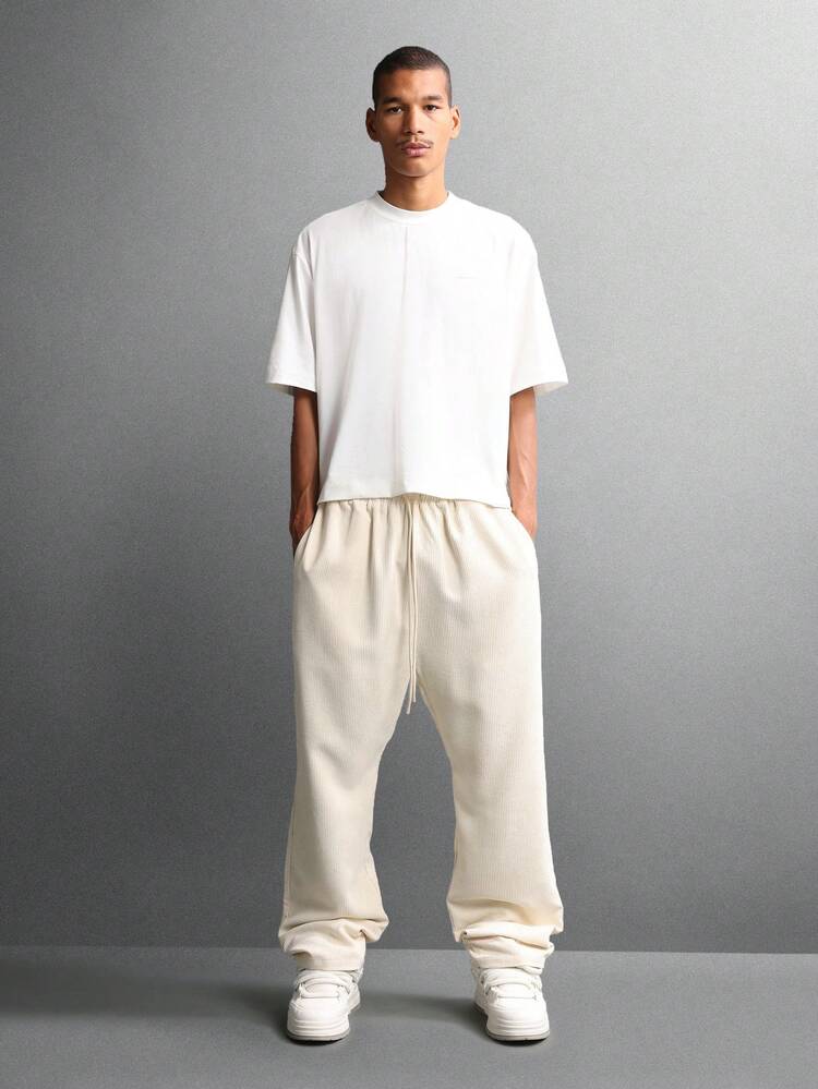 Wide Leg Ribbed Corduroy Pants With Elastic Waist