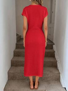 Easowa 1. 优雅腰部扭纹高开衩无袖中长连衣裙，休闲杏色纹理紧身连衣裙，女士生日装，女士健身套装，女士婚礼宾客礼服，女士办公室服装，白色毕业礼服 - 紅色 - 查看 4