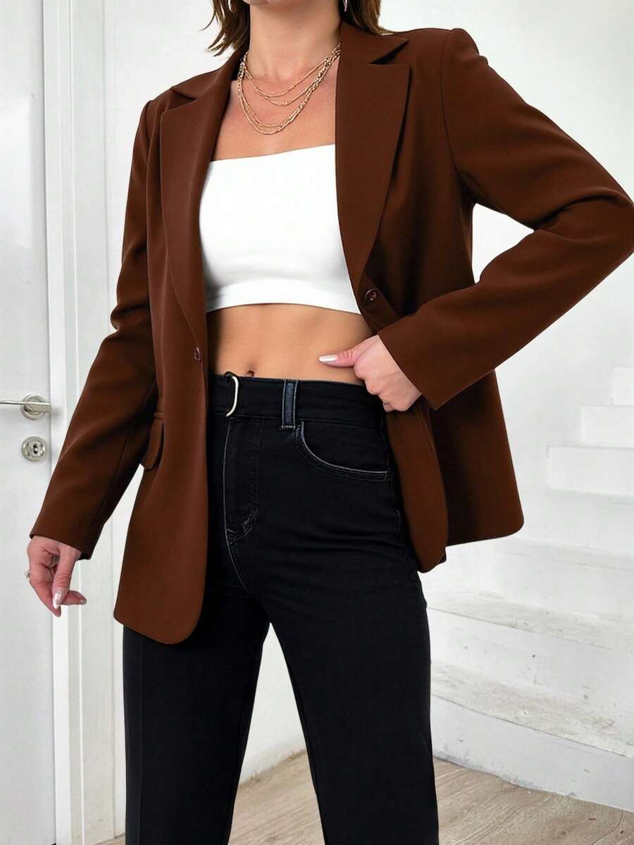 EURMUSE Ladies Single Breasted Suit Jacket - Red - View 1