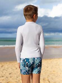 Tween Boy Letter & Tropical Print Beach Swimsuit Kids Swimming ,Kids Beachwear Summer Holiday