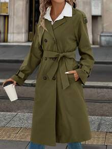 Solivie 女士保暖内衬风衣，秋冬外套，女士秋冬服装 - 軍綠色 - 查看 6